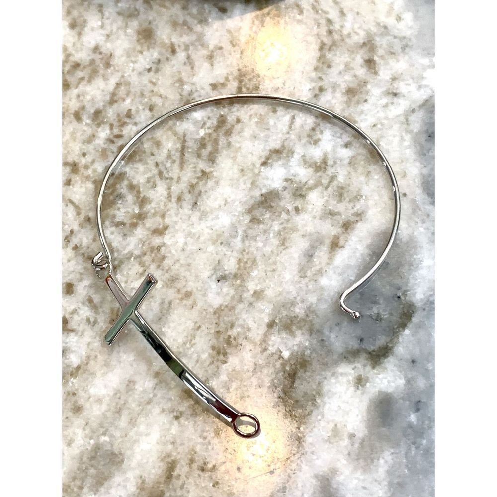 .925 Cross Bangle Sterling Silver Bracelet # faith #cross - Picture 2 of 3
